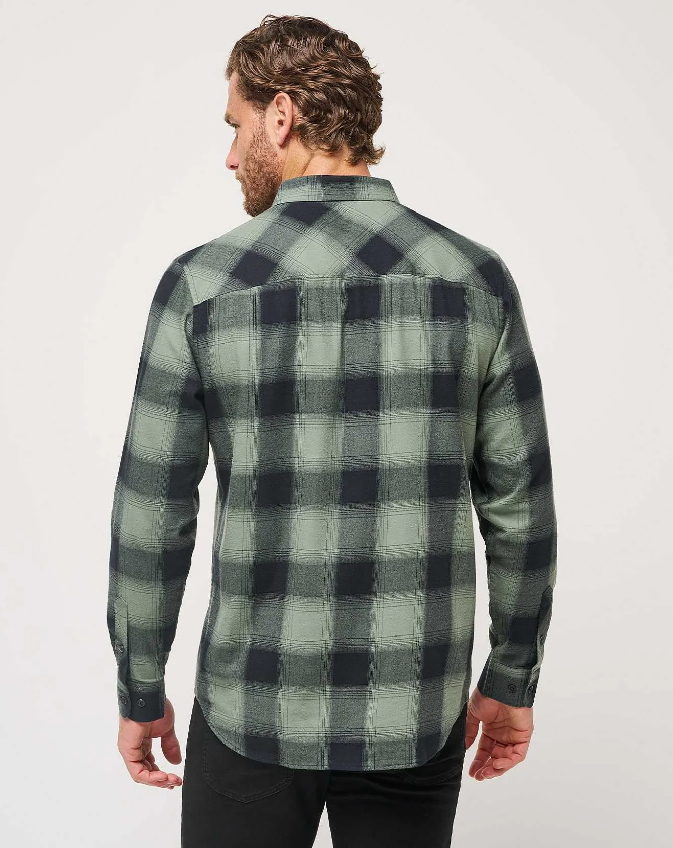 Cloud Flannel Plaid Button-Up