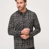 Cloud Flannel Plaid Button-Up