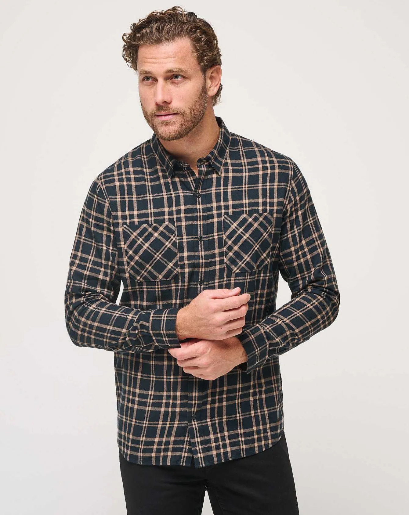 Cloud Flannel Plaid Button-Up