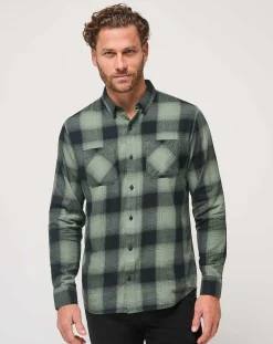 Cloud Flannel Plaid Button-Up