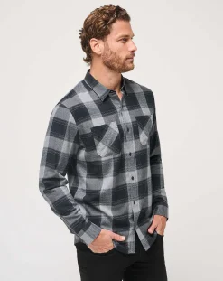 Cloud Flannel Plaid Button-Up