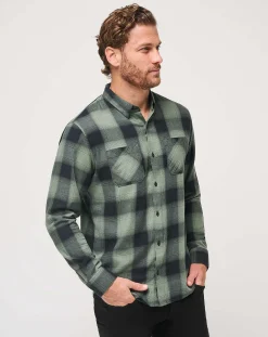 Cloud Flannel Plaid Button-Up