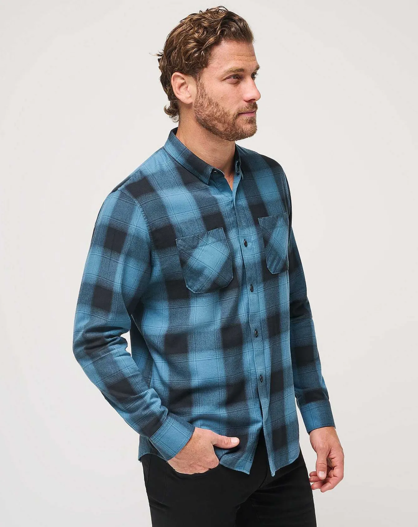 Cloud Flannel Plaid Button-Up