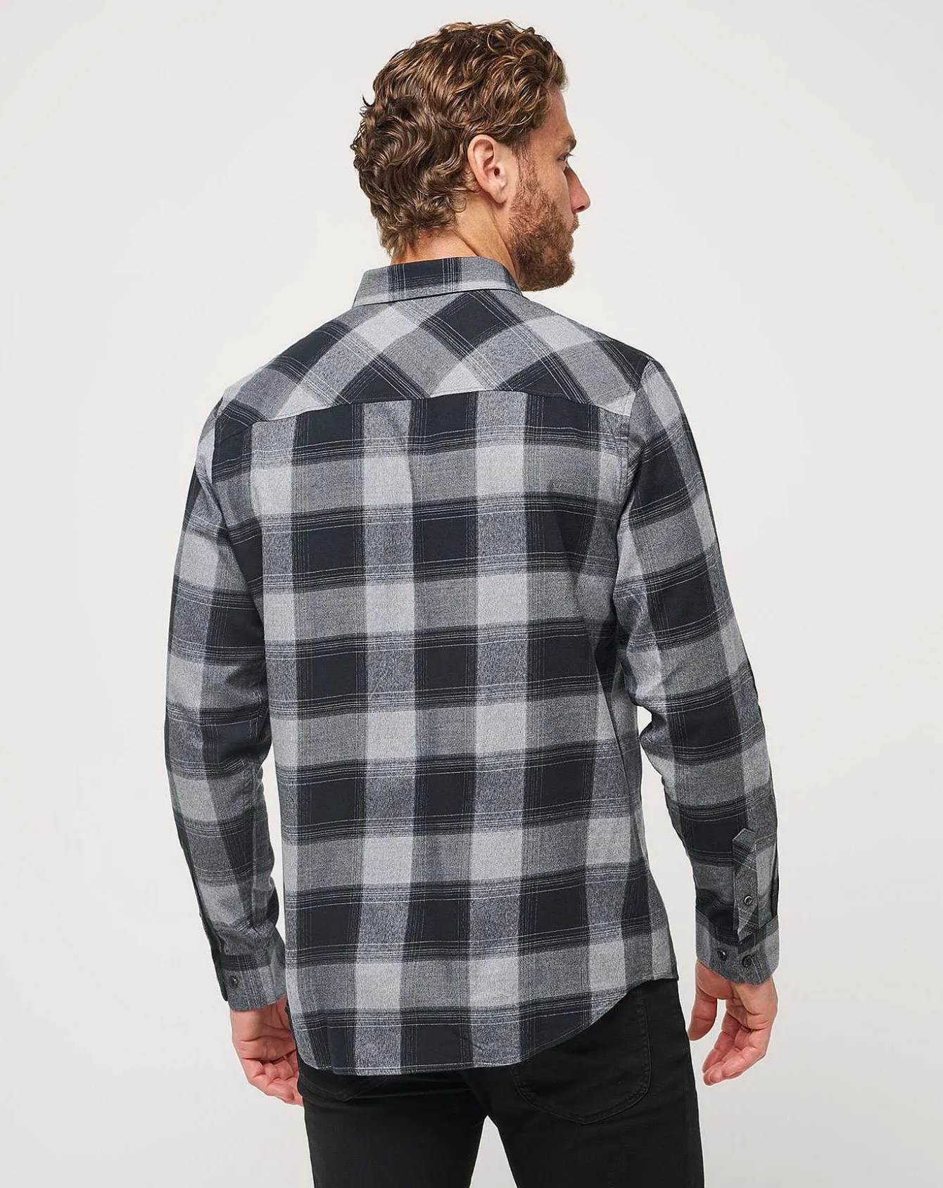 Cloud Flannel Plaid Button-Up
