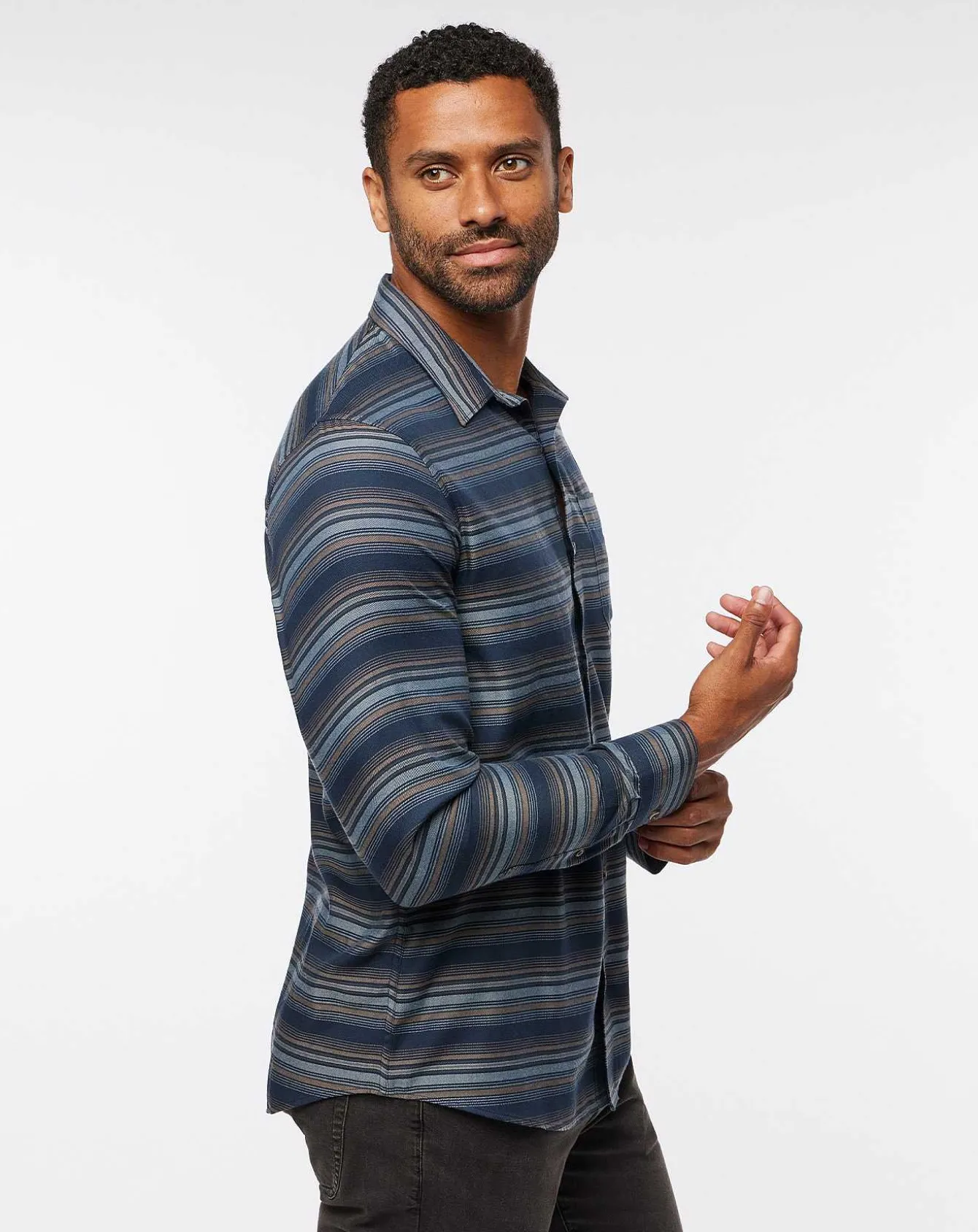 Cloud Flannel Stripe Button-Up